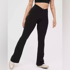 Tan high waisted crossover yoga pants